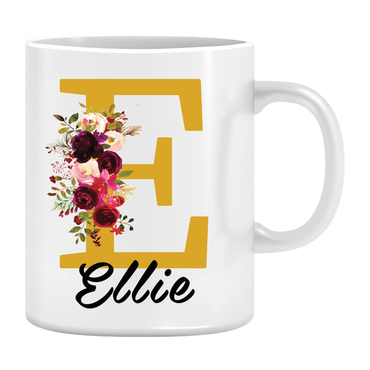 Personalised Floral Mug Stylish Initial with Name-1