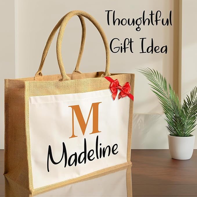 Personalised Jute Bags for Women Eco-Friendly Office Tote, Teacher Bag,Tote for Women