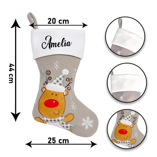 Personalised Kids Name Grey Xmas Custom Stocking