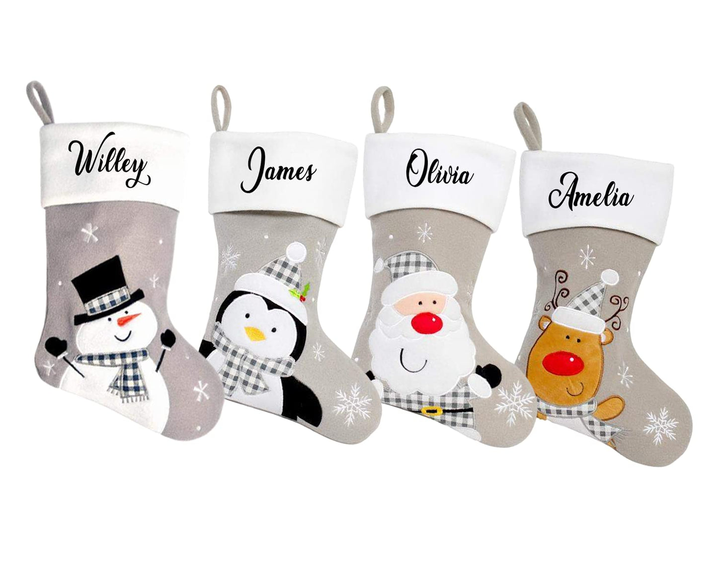 Personalised Kids Name Grey Xmas Custom Stocking