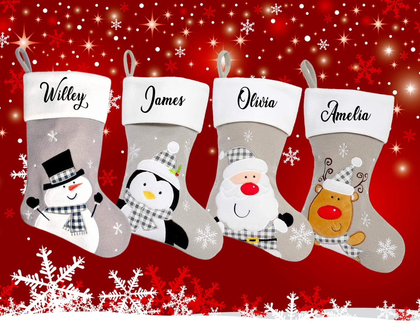 Personalised Kids Name Grey Xmas Custom Stocking