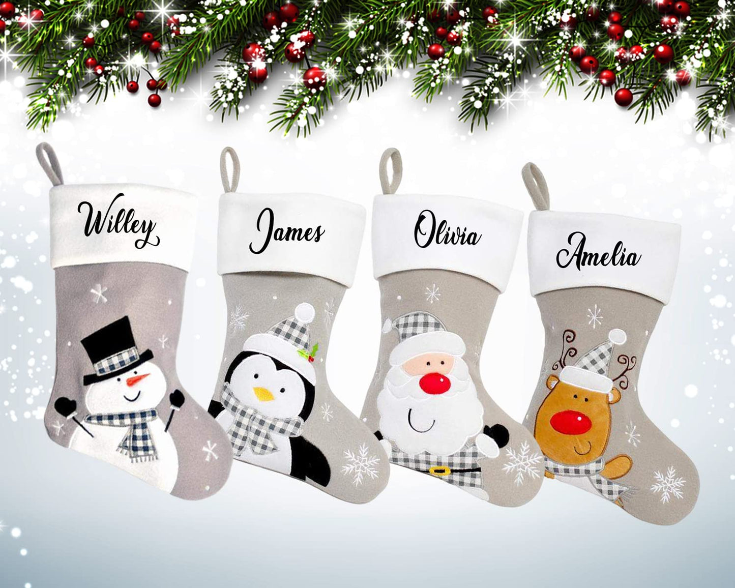 Personalised Kids Name Grey Xmas Custom Stocking