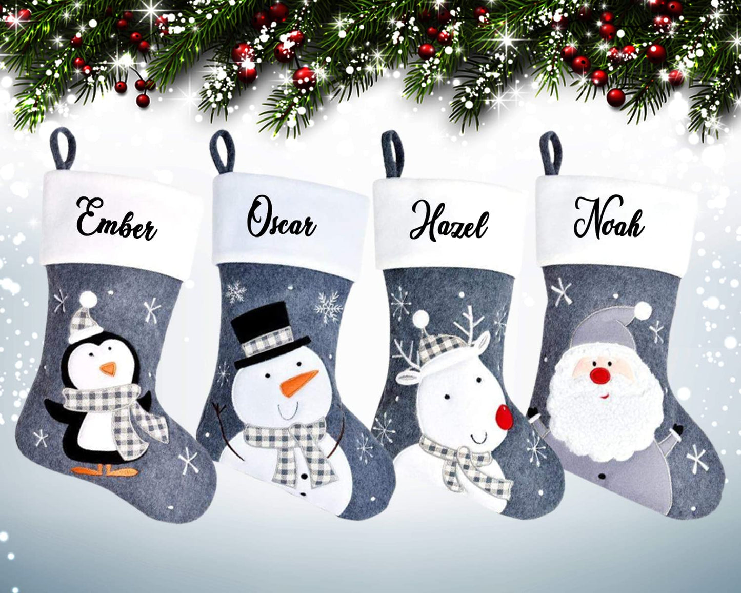 Personalised Kids Name Xmas Custom Blue Stocking