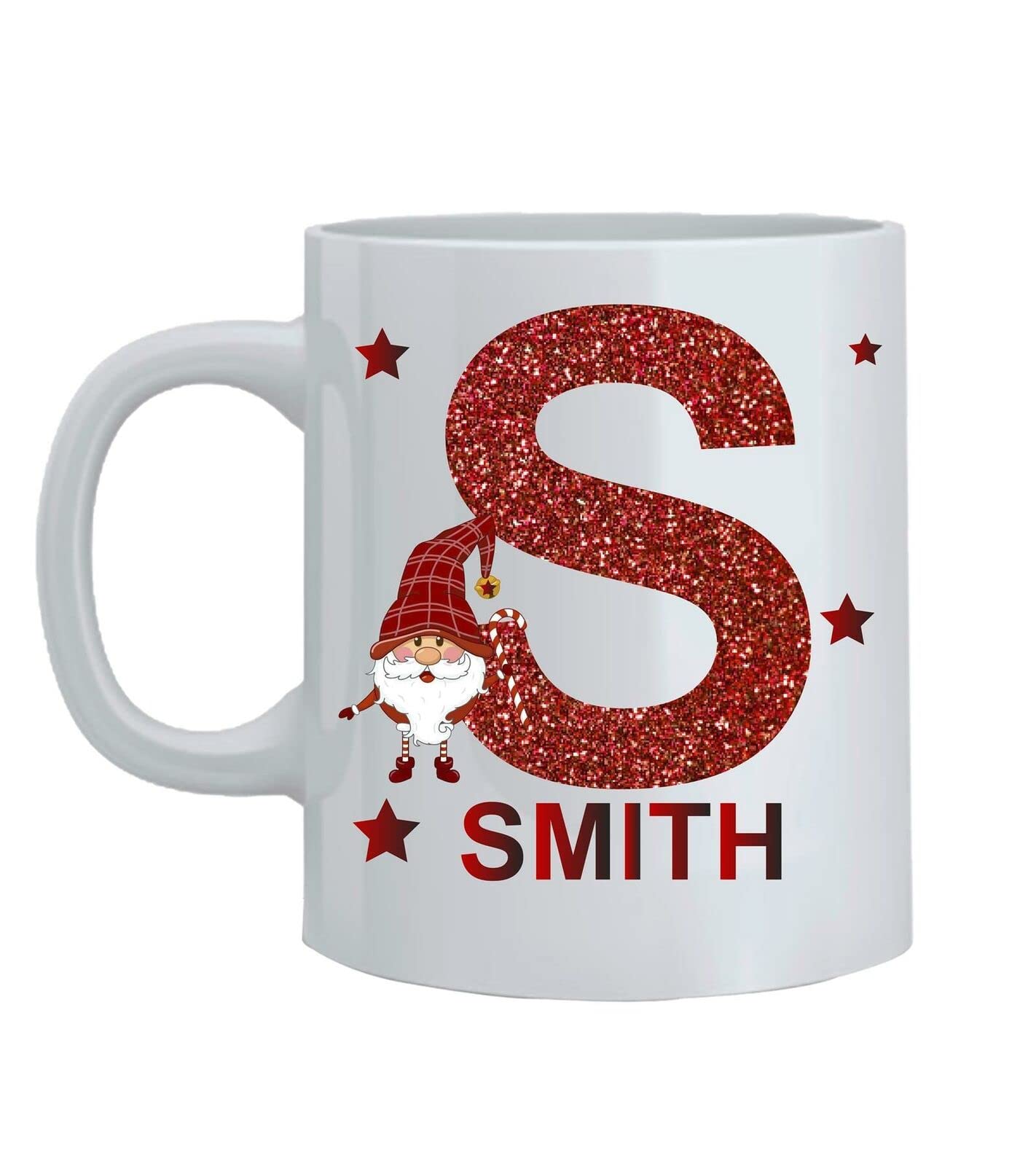 Personalised Mug Christmas Initial Name Glitter Effect Custom Mug