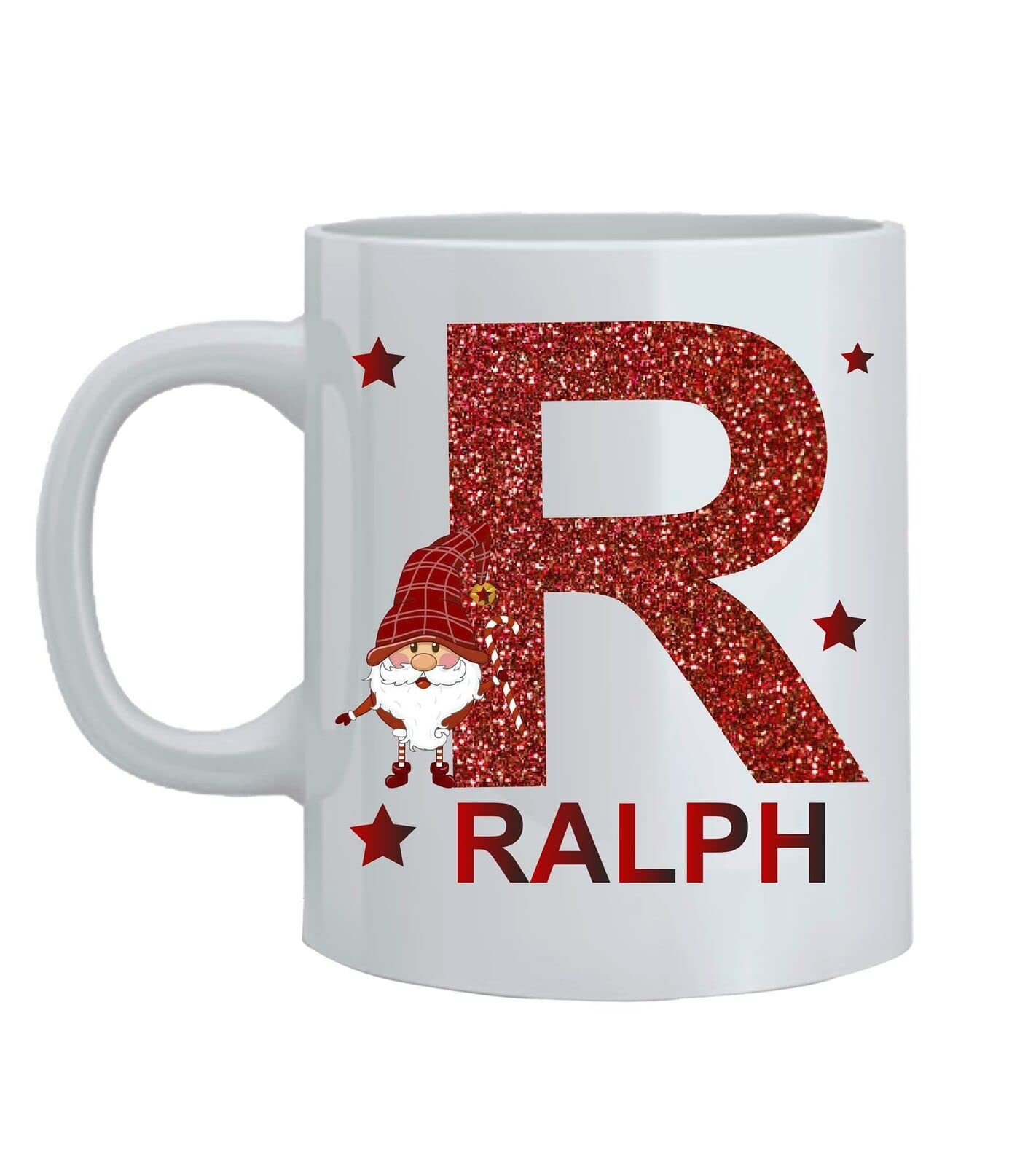 Personalised Mug Christmas Initial Name Glitter Effect Custom Mug