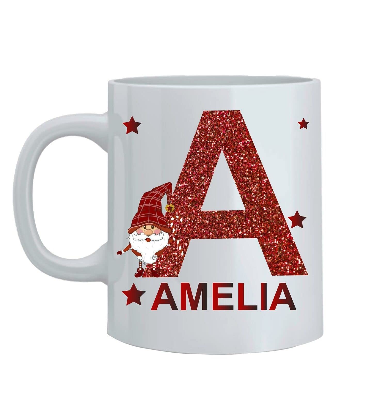 Personalised Mug Christmas Initial Name Glitter Effect Custom Mug