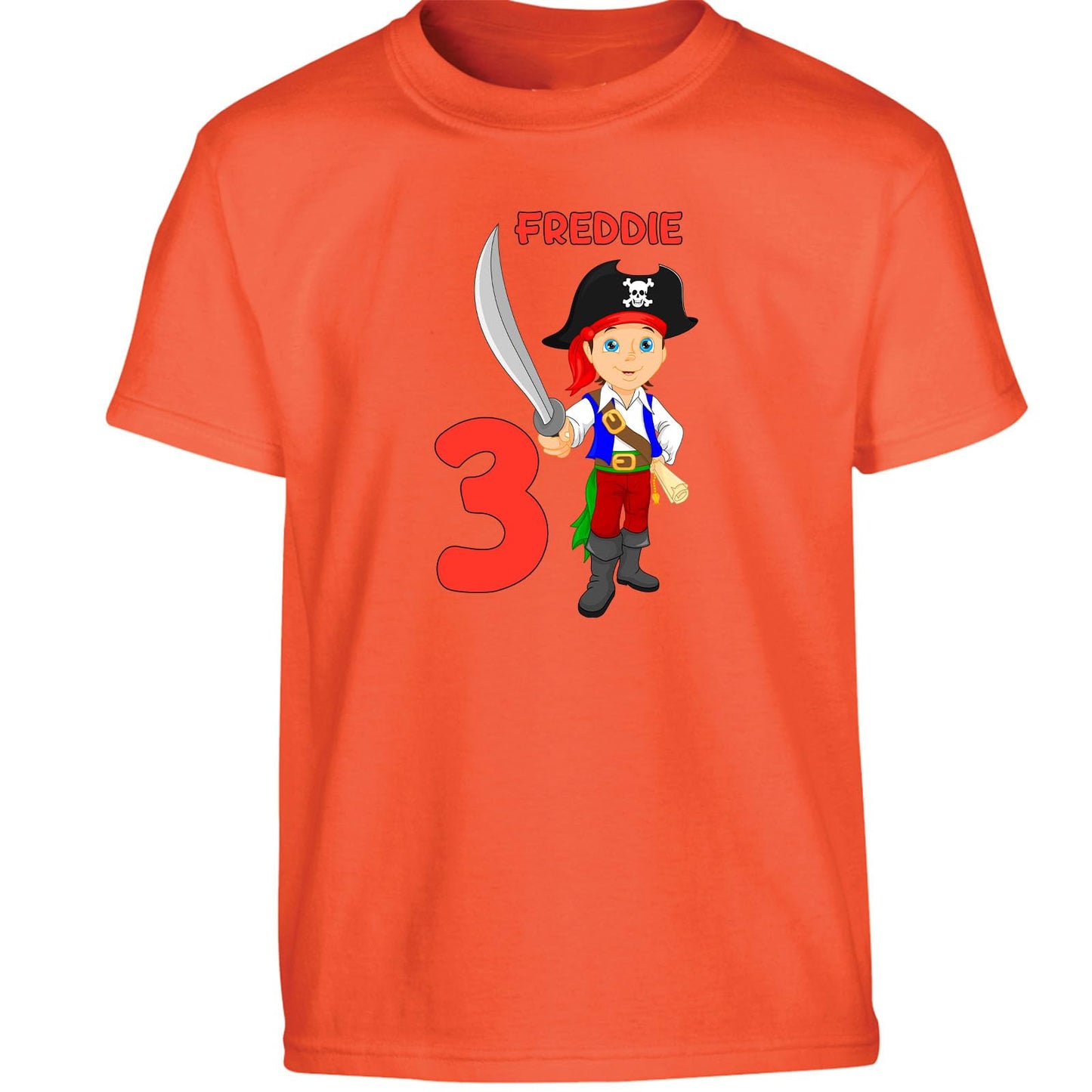 Personalised Name & Age Pirate Boys T-Shirt