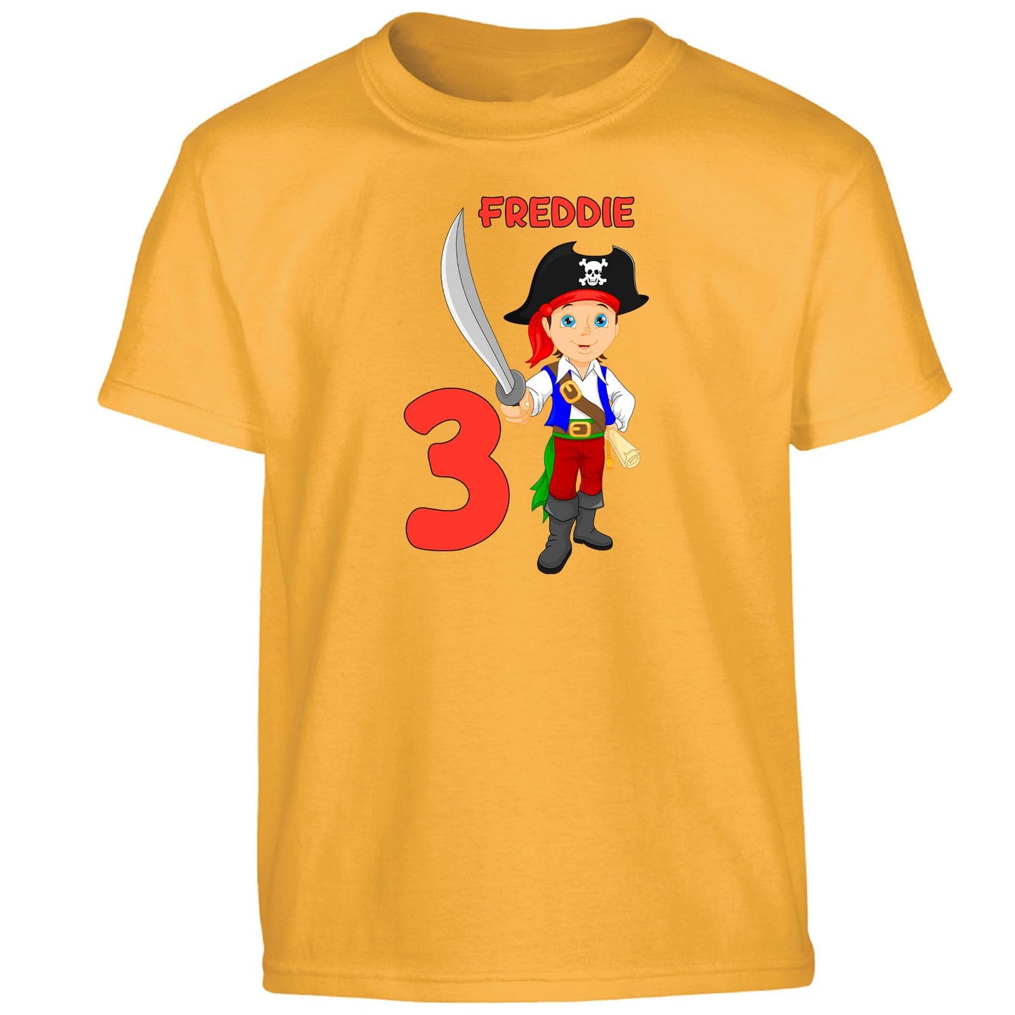 Personalised Name & Age Pirate Boys T-Shirt