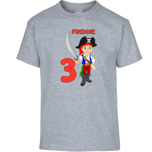 Personalised Name & Age Pirate Boys T-Shirt