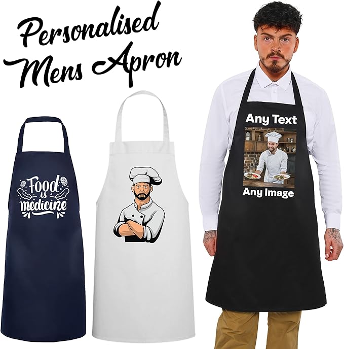 Personalised No Pocket Apron For Men's and Women's Customised any Image or Text