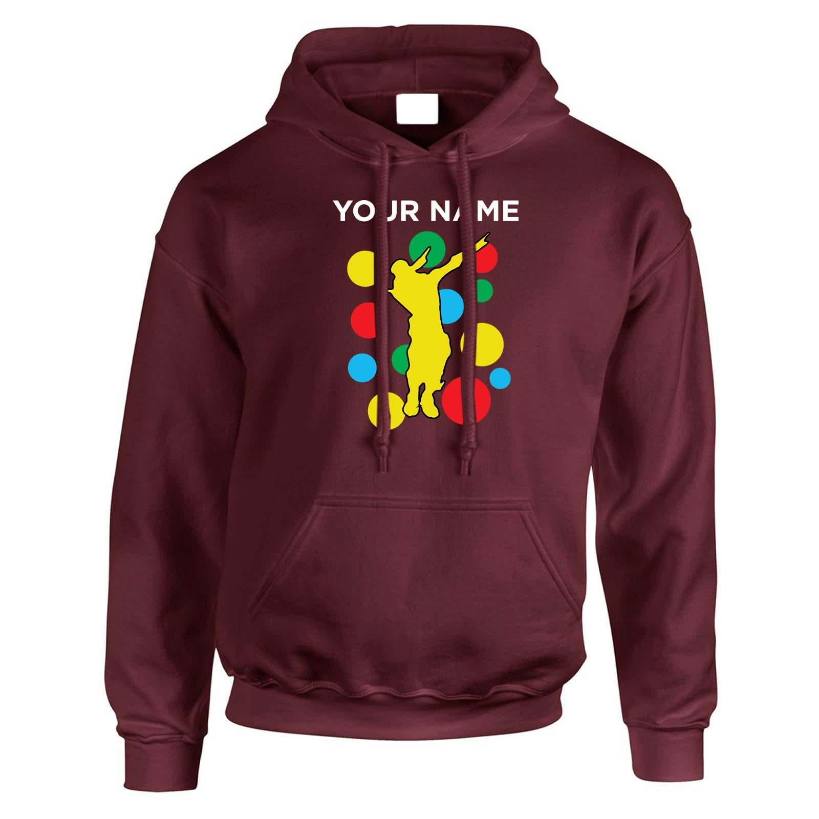 Personalised Spotty Dancing Dab Mens and Kids Hoody Pullover, Custom Name Jumper