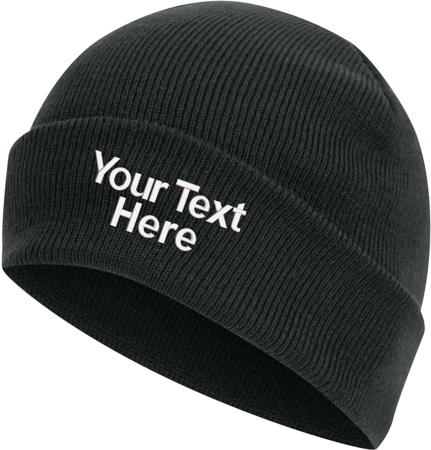 Personalised Embroidered Beanie Any Name Text Customised Cuffed Knitted Beanie