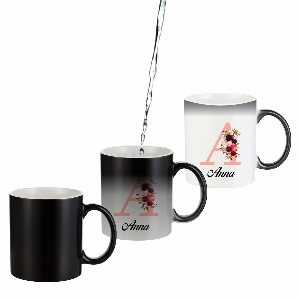 Personalised Heat Change Magic Mug | Floral Name & Initial | UK