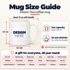 Mug size guide: about 9.7 cm tall, 8.1 cm across, 11oz (about 325 ml)