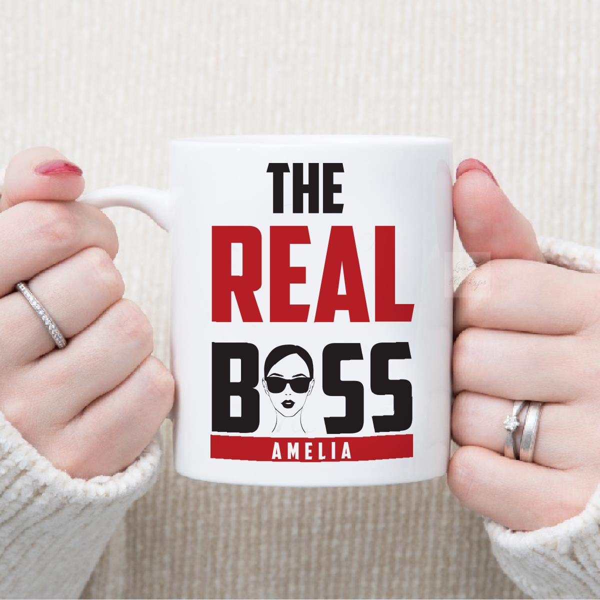 The Real Boss Personalised Mugs for Couple Set of 2 Cups