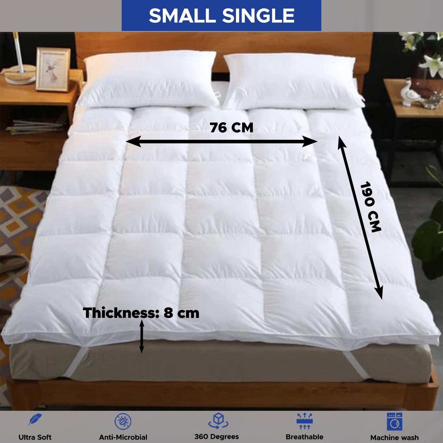 Mattress Topper | Soft & Fluffy Quilted Microfiber Mattress Protector | Firm, Foldable, Comfortable & Hypoallergenic Bed Topper