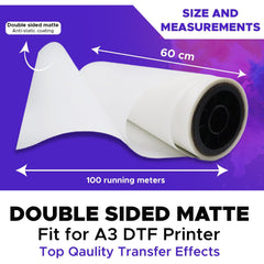 DTF Transfer Film Roll 60cm x 100m – Double Sided Matte PET Heat Transfer Paper for Inkjet Printers